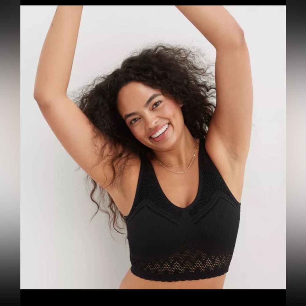 Aerie Black Real Good Superchill Seamless Bra Top